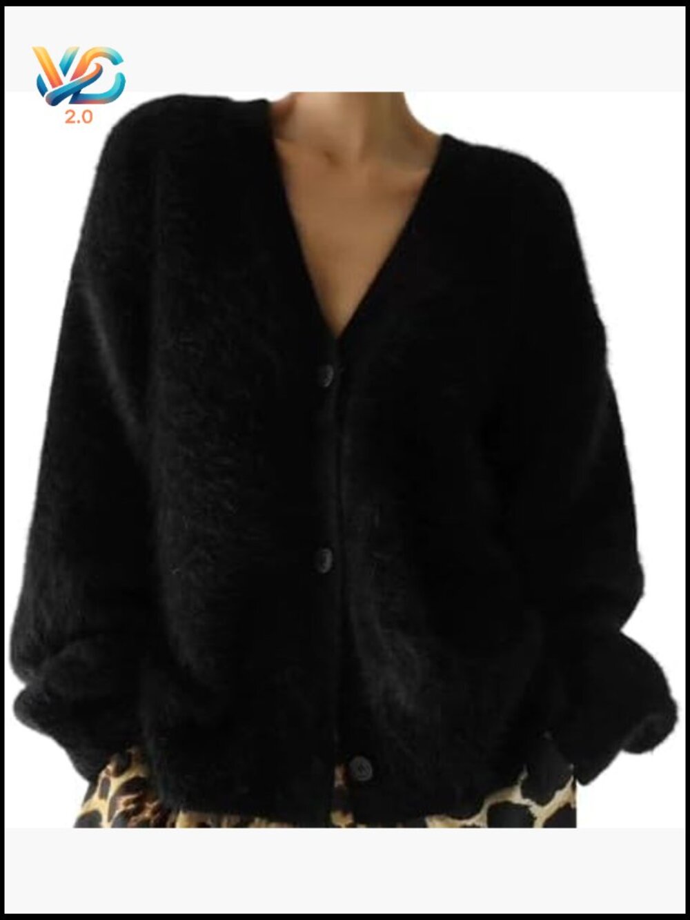 V-Neck Button Down Oversized Mohair Cardigan Sweater Y2K Casual